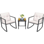 Rocking Wicker Bistro Set, Patio Outdoor Furniture Conversation Sets with Porch Chairs